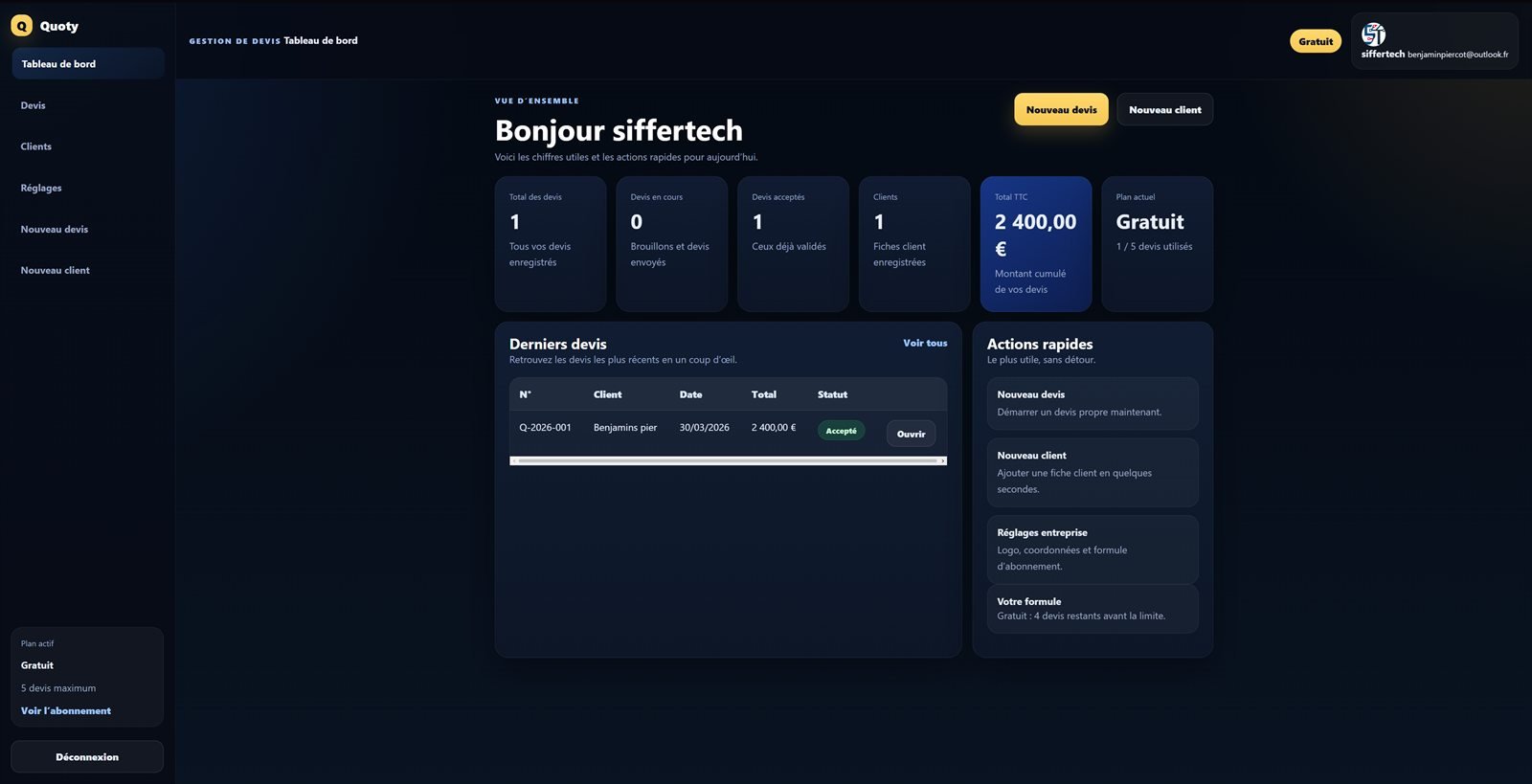 Application Quoty conçue par SifferTech